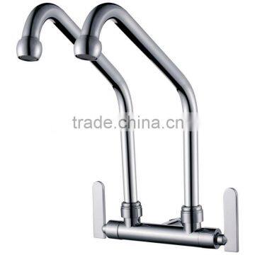 High Quality Brass Two Way Tap, Double Handle and Spout, Polish and Chrome Finish, M1/2" Wall Mounted