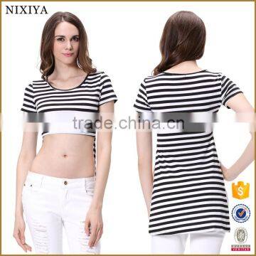 wholesale Newest Style Ladies Stripe Short Sleeve Top in Guangzhou