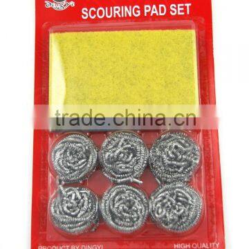 3pc scouring pad set with 6pc stainless steel scourer