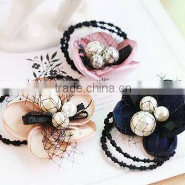 lovely decorative flower beads elastic hair tie hair accessories wholesale