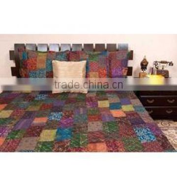 Patchwork Bedspread, Handmade bedding set in color pattern Silk patches