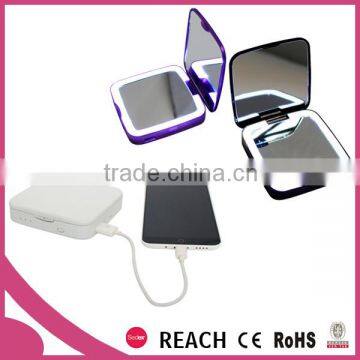 Plastic double sides makeup mirror with power bank / daily use power bank lighted makeup mirror