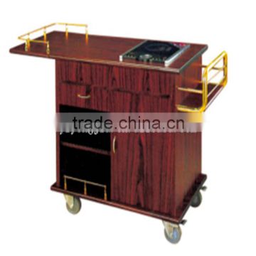 Electromagnetic induction cooker wooden food cart Flambe trolley