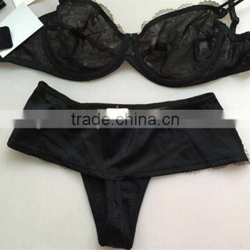 Black Net Yarn Embroidery Thin Bra photo-2