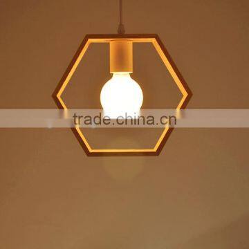 design geometry vintage pentagon shape solid wood pendant lamp LED lamp