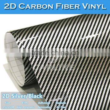Low Price Air Bubble 2D Twill Black Silver Adhesive Car Body Carbon Fibre Sticker photo-2