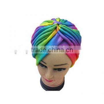 rainbow color Turban Head Wrap Band headband Hat Cap Chemo Bandanan silver