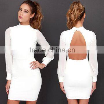 Women Sexy Long Sleeve Mesh Spliced Cut Out Backless Bodycon Hot Clubwear Dress Wholesales