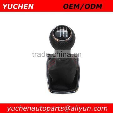 YUCHEN Car Shift Gear Knob Silver Caps Red Stitches Leather Boot For VW BORA GTI MK4 GOlf 4 1999-2005/ Seat Leon