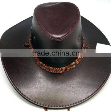 Dark Brown Leather Cowboy Hat Men Women Western Style Hat