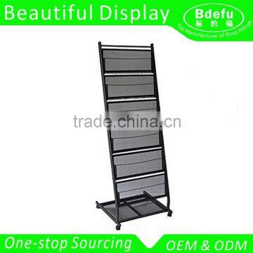 Black color 6 Pocket Mobile Literature Display Rack / Magazine stand