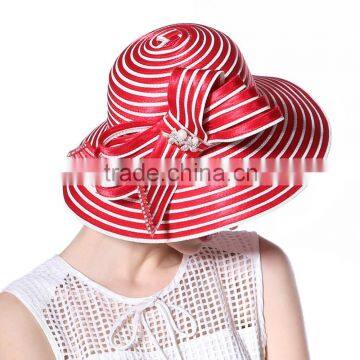 Women Formal Church Hat Ribbon With Red and White Color