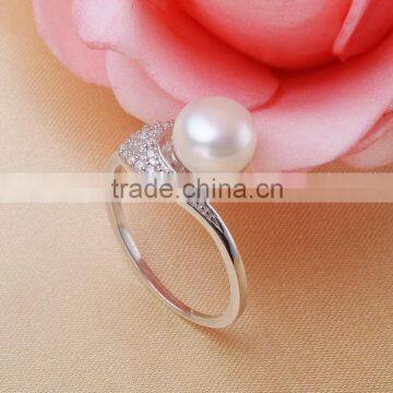 8-9mm adjustable 925 sterling silver zircon flawless pearl ring