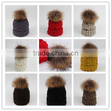 2015 Winter Fur Pompon Hats Knitting Wool Hat Female High Quality Knitted Hat With Ball Top For Women                        
                                                Quality Choice