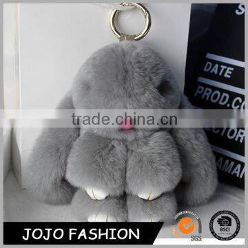 Fashion Design Factory Wholesale Rabbit Fur Plush Keychain Pom Pom Keychain With Silver Plated Key Holder