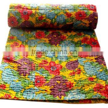 RTHKG-29 Beautiful Floral Leafs Indian Traditional Bengali Cotton Kantha Gudari Home Furnishing Bedspread Wholesaler Throws