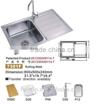 LELIN stainless steel kichen sinks with single bowls LL-7301F