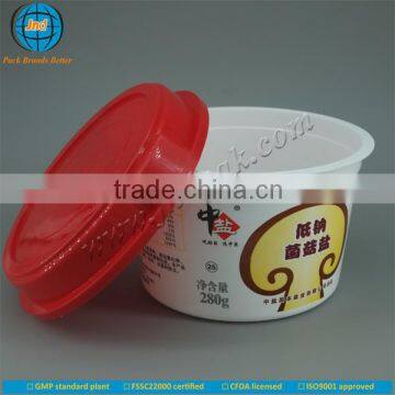 Custom plastic cup for yogurt and ice cream with sticks and offset printing available by GMP standard plant