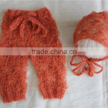 Wholesale Newborn Photo Props Baby Silk Mohair Pants and Bonnet