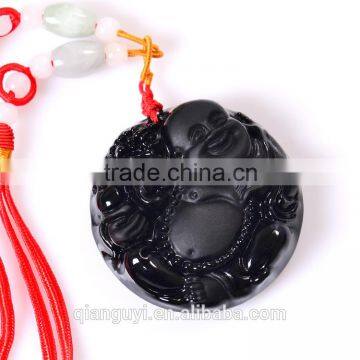 Fashion unisex natural stone pendant black obsidian buddha or kwanyin pendant necklace wholesale black carved buddha obsidian
