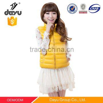 Outdoor waistcoat down vest feather padded ladies casual yellow color woman sleeveless vest