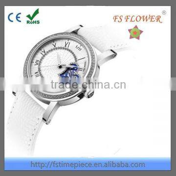 FS FLOWER - Very Nice Girl's Luxury Mechanical Watch White Leather Band