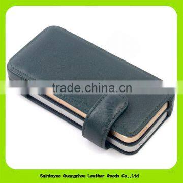 Belt Magnetic Closure Two Mobile Phones First Skin Cow Leather Case 16154 photo-5