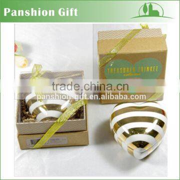 Heart shape jewelry box , real gold ceramic jewelry box , porcelain trinket box with golden decal