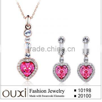 OUXI hot sale 18K white gold heart shape elegant necklace set S-2020