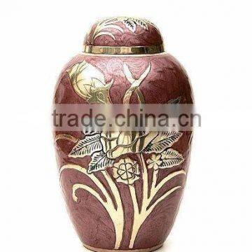 Embossed Gold Flower Solid Brass Metal Cremation Funeral Urn