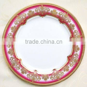 Porcelain dinnerware set with high embossed gold decal for 12 persons