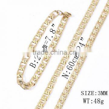 18k Gold Plated Stainless Steel 3mm Wide Small Body Chain Necklace and Bracelet Sets for Men photo-4