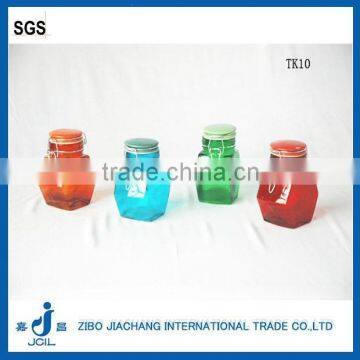 mini colored glass spice jar with clamp lid /glass lid