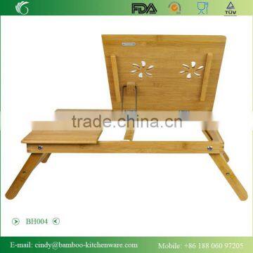 100% Bamboo Portable Laptop Desk Table Foldable Breakfast Serving Bed Tray Tilting Top Drawer BH004