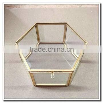 over 500 Gold Hand Painted Catch All display container case , Personalized Desk Organizer, Wholesale Glass Hexagon Jewelry Tray