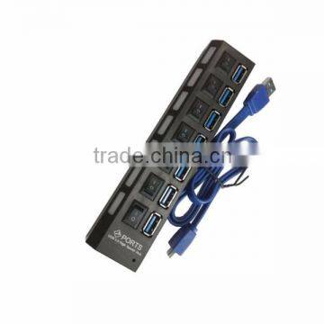 2016 Blue Waving Led Lighted Switchable 7 Ports USB 3.0 Hub