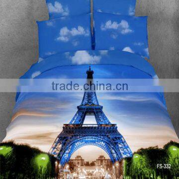 Vivid Eiffel Tower Design Wholesale Price Bedding Set With 3D Reactive Printed