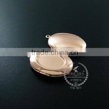 32*22MM Rose Gold Plated Brass Oval Photo Locket Vintage Style Fold Photo Locket Pendant Charm 1120013