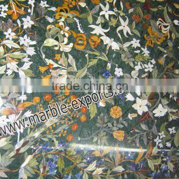 Rectangle Marble Inlay Table Top, Green Pietre Dure Table Top