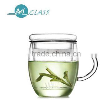 300ml clear glass tea cups with infuser and handle TB215