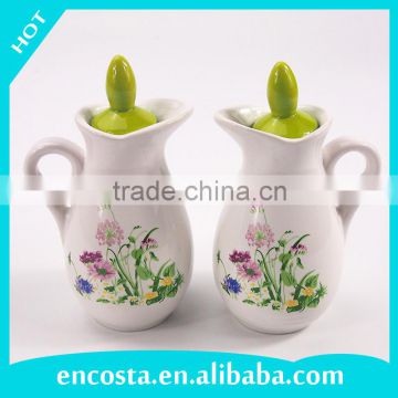 Set Of 2 Kitchen Flower Ceramic Vinegar Oil Pot Jar Container