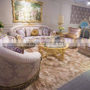 European Romantic and Sweet Style Royal Sofa Set, Wooden Flower Carved Living Room Sectional Sofa Set photo-5