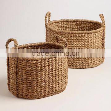 Natural Water Hyacinth Oval Baskets Wholesale, water hyacinth basket made in China