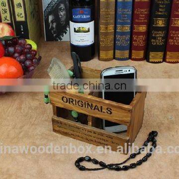 Hollow Out Two Grid Wooden Pencil Holder or Storage Box photo-3