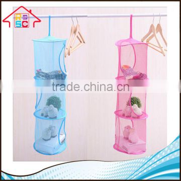 NBRSC Wholesale Foldable 3 Tier Hanging Mesh Bags Space Saver Organizer Toys Storage Basket for Kids Room Organization