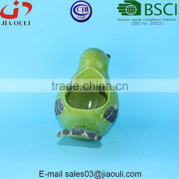 BSCI Factory Ceramic Bird Figurines, Crakle Glazed Green Bird Flower Pot photo-4