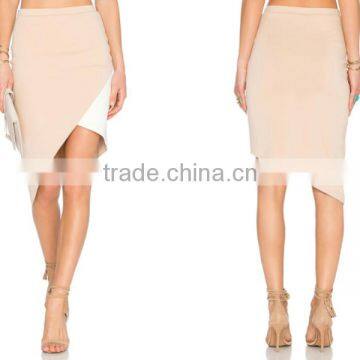 2016 Lasted Mini under skirt Nude&white colour matching midi skirt