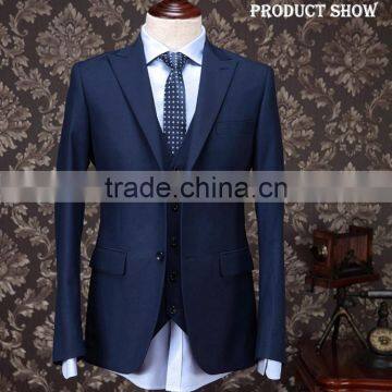 2015 hot sale style suit men's 3 piece business suit navy suit with beak lapel two buttons