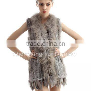 CX-G-B-20A New Hand Knitted Funny Fashion Women Gilet Rabbit Fur Costume photo-5
