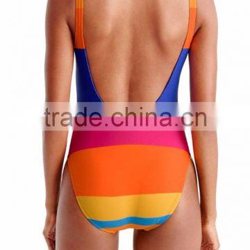 Stripe U Back One Piece Swimsuit Customizable Rainbow Of Stripes Color Blocks Swimsuit 80% Nylon 20% Elastane Lined Ladies Swim photo-3